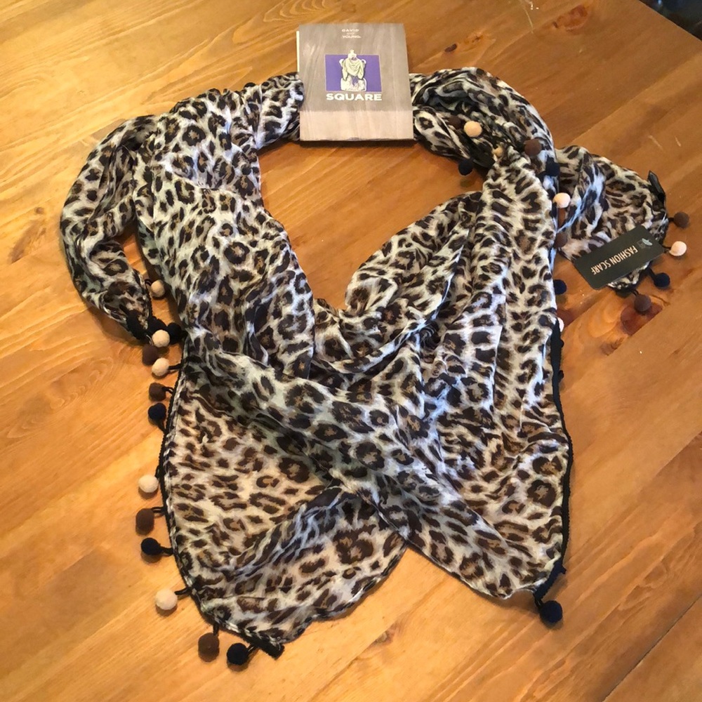 David and Young Square Scarf with pom-poms